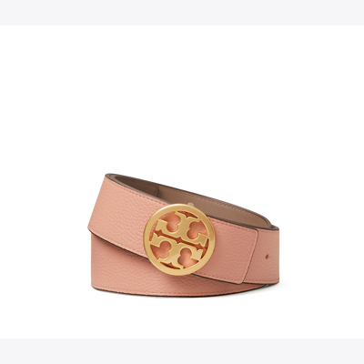 Shop Tory Burch 1 1/2" Reversible Double T Belt In Pink Moon/clam Shell/gold