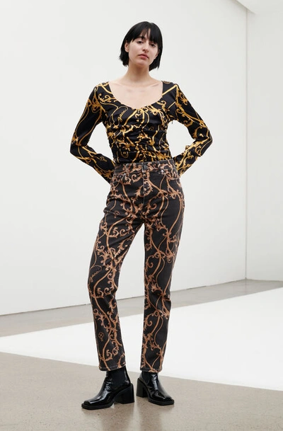 Ganni Cutye-cropped Printed Slim-straight Jeans In Black