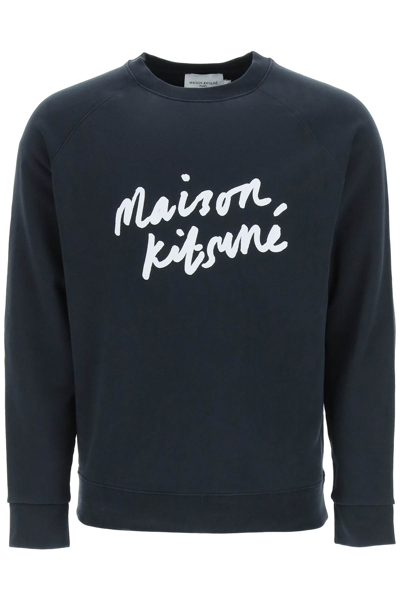 Shop Maison Kitsuné Logo Print Sweatshirt In Antracite (blue)