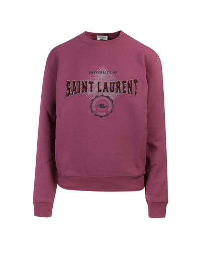 Shop Saint Laurent Logo Detailed Crewneck Sweatshirt In Purple