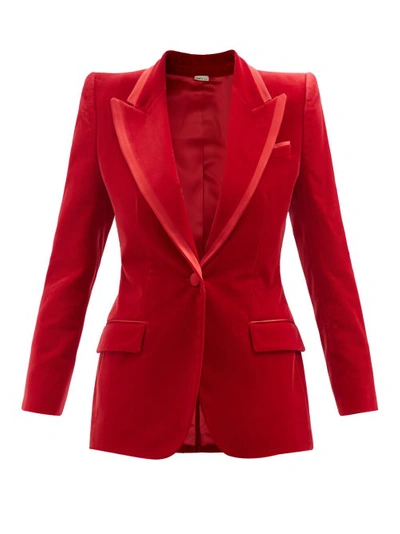 Red Single-breasted Velvet Blazer | ModeSens