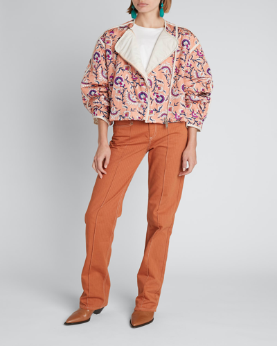 Shop Isabel Marant Amidala Paisley-print Quilted Jacket In Papaya