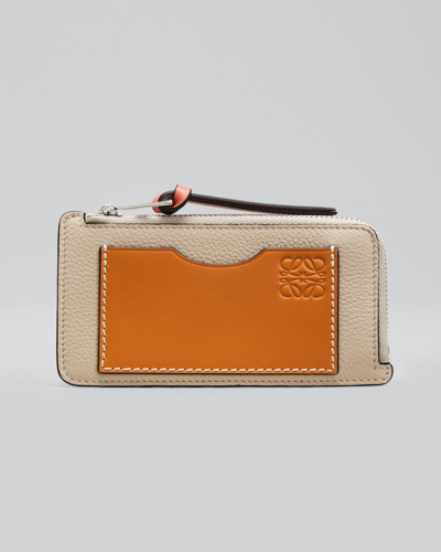 Anagram Bicolor Leather Card Holder In Light Oat