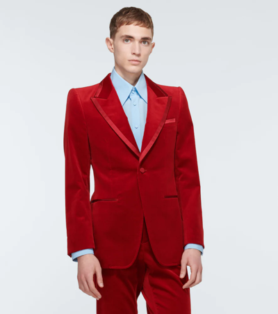 Shop Gucci Cotton-blend Velvet Jacket In Fire