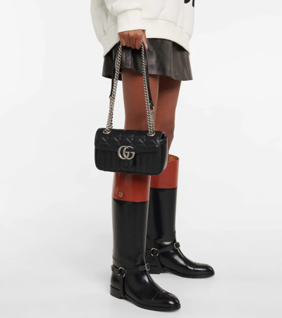 Shop Gucci Gg Marmont Mini Leather Shoulder Bag In Black/black/black