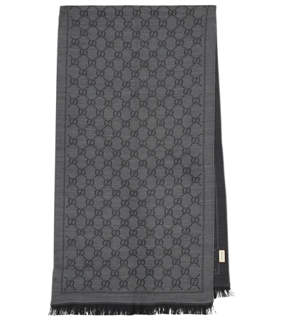 Shop Gucci Gg Wool Jacquard Scarf In Anthracite/black