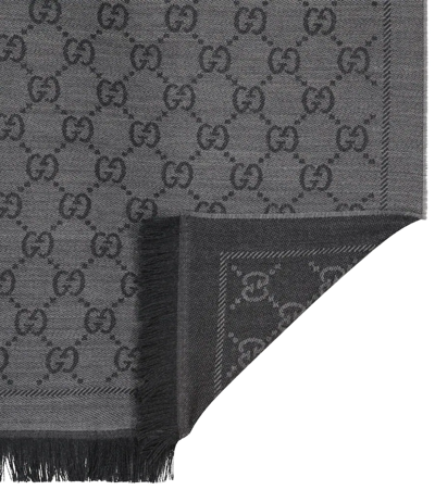 Shop Gucci Gg Wool Jacquard Scarf In Anthracite/black