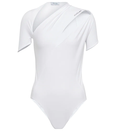 Shop Mugler Logo-printed Cutout Bodysuit In White