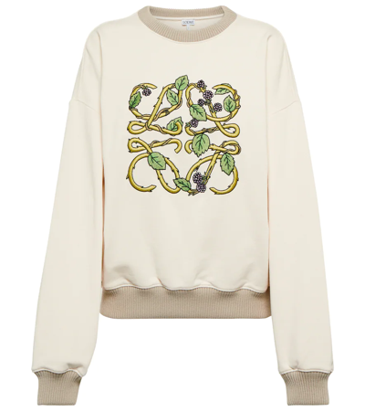 Shop Loewe Anagram Embroidered Cotton Sweatshirt In Ecru/multicolor