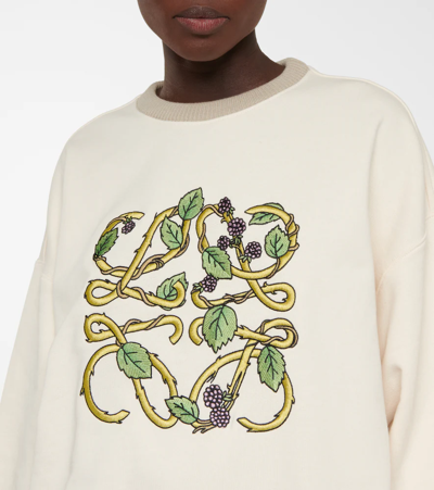 Shop Loewe Anagram Embroidered Cotton Sweatshirt In Ecru/multicolor