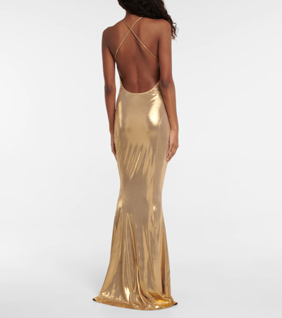 Shop Norma Kamali Lamé Fishtail Slip Gown In Gold