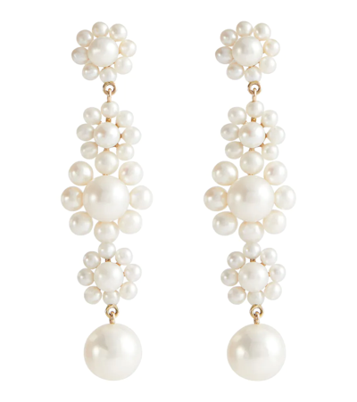Shop Sophie Bille Brahe Bellis 14kt Yellow Gold Drop Earrlngs With Pearls In Pearl/gold