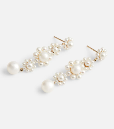 Shop Sophie Bille Brahe Bellis 14kt Yellow Gold Drop Earrlngs With Pearls In Pearl/gold
