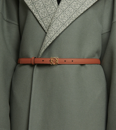 Shop Loewe Anagram Leather Belt In Tan/gold