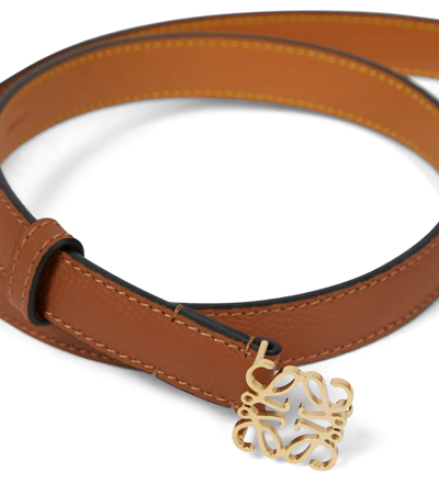 Shop Loewe Anagram Leather Belt In Tan/gold