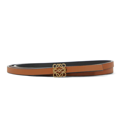 Shop Loewe Anagram Reversible Leather Belt In Tan/black/gold