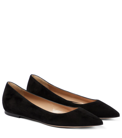 Gianvito Rossi Suede Ballerina Flats In Almond Leopard