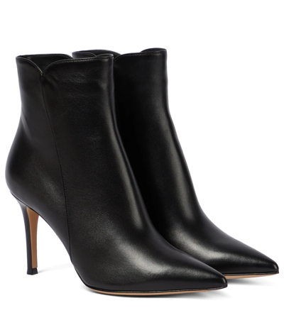 Shop Gianvito Rossi Levy 85 Leather Ankle Boots In Black