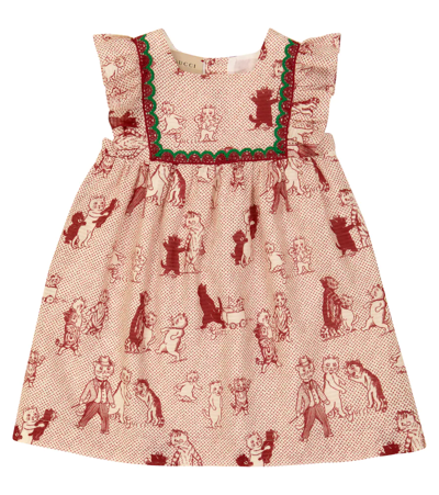 Shop Gucci Baby Printed Cotton Dress In Ivory/red/mc