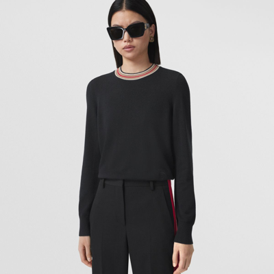 Shop Burberry Stripe Collar Cashmere Sweater In Black