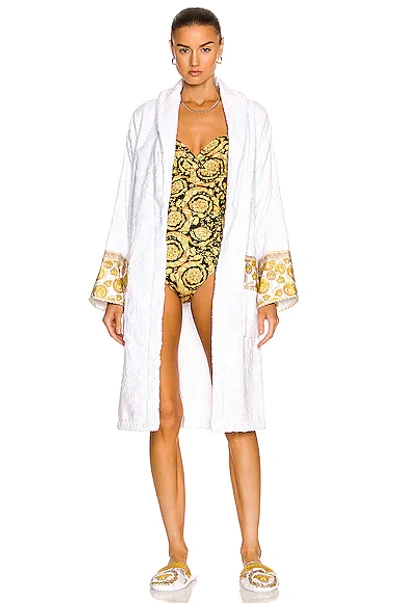 Shop Versace Medusa Amplified Bathrobe In Bianco & Oro