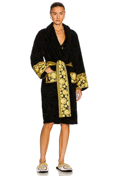 Shop Versace Medusa Amplified Bathrobe In Nero & Oro