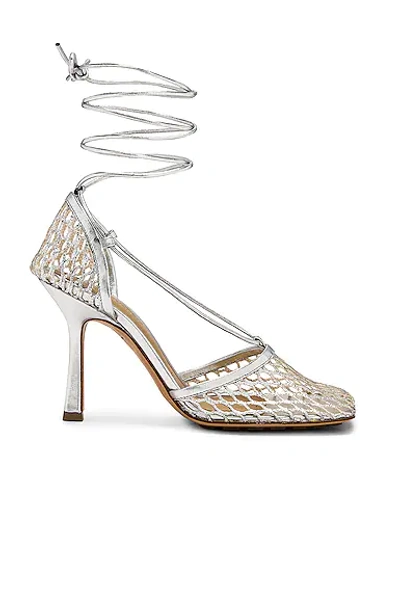 Shop Bottega Veneta Stretch Metallic Leather Sandals In Silver