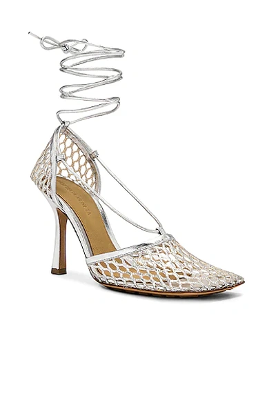 Bottega Veneta Stretch Metallic Leather Sandals In Silver