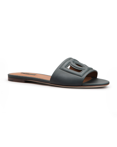 Shop Dolce & Gabbana Cutout Dg Flat Slide Sandals In Foresta 1