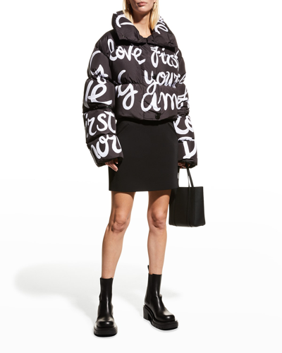Shop Dolce & Gabbana Cropped Script-print Puffer Jacket W/ Detachable Sleeves In Black Prt