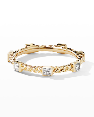 Shop David Yurman Cable Collectibles Stack Ring With Diamonds In 18k Gold, 2mm