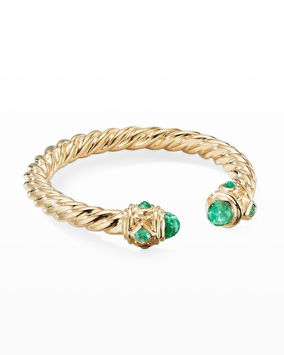 Shop David Yurman Renaissance Ring With Emeralds In 18k Gold, 2.3mm