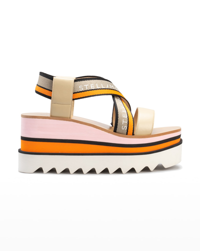 Shop Stella Mccartney Sneakelyse Recycled Logo Platform Sandals In Travertine