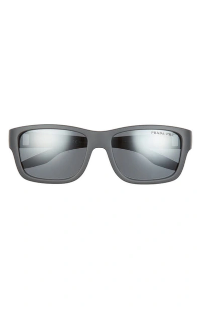 Shop Prada Pillow 59mm Sunglasses In Grey Rubber Mirror Silver