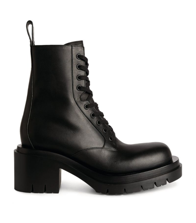 Shop Bottega Veneta Leather Lug Ankle Boots 70 In Black