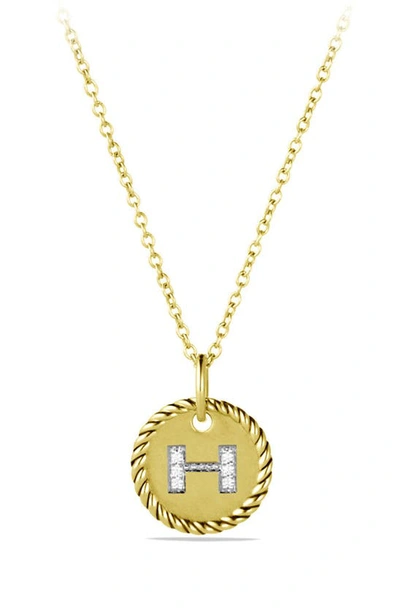 David Yurman Cable Collectibles Initial Pendant With Diamonds In Gold On Chain, 16-18