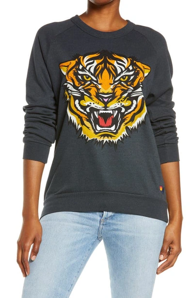 Aviator Nation Tiger Print Sweatshirt In Charcoal | ModeSens