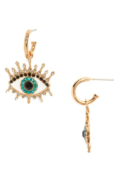 Shop Kurt Geiger Evil Eye Huggie Drop Earrings In Teal