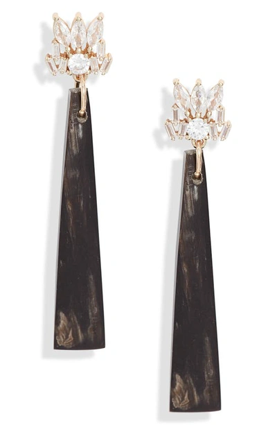 Shop Akola Horn & Crystal Linear Drop Earrings In Black