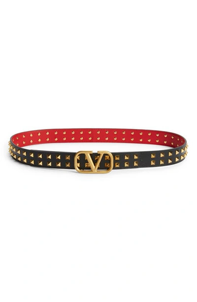 Shop Valentino Vlogo Rockstud Leather Belt In Black