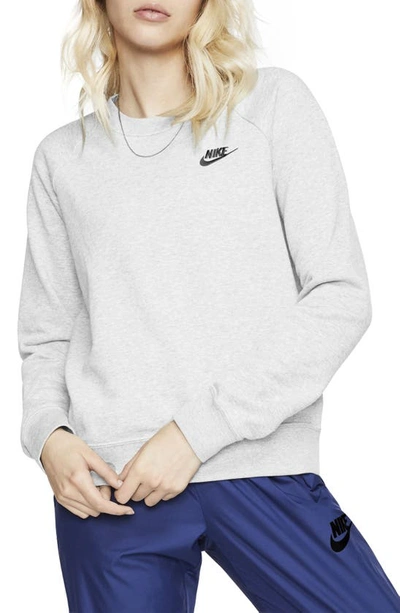 Shop Nike Sportswear Essential Fleece Crewneck Sweatshirt In Birch Heather/ Black