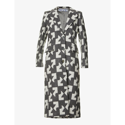 Shop Off-white Branded Single-breasted Wool-blend Coat In Dark Grey