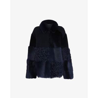 Whistles Hema Relaxed-fit Shearling Coat In Navy/multi