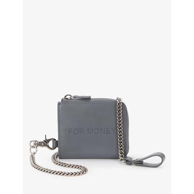 Shop Off-white Mens Grey Text-debossed Leather Purse With Chain