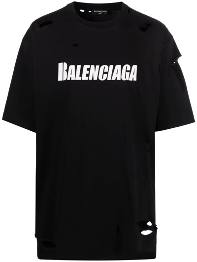 Shop Balenciaga Boxy Logo Print T-shirt In Schwarz