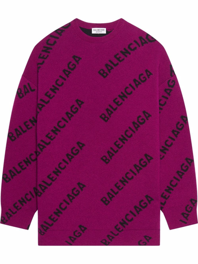 Shop Balenciaga Oversized Logo-intarsia Jumper In Violett