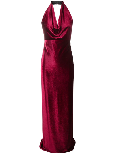 Shop Blanca Vita Cowl-neck Velvet-effect Dress In Rot