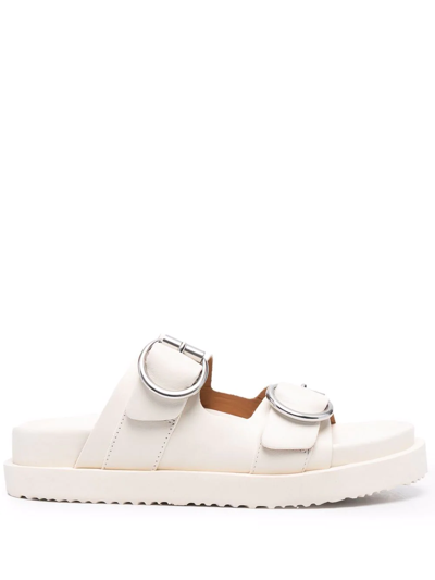 Shop Buttero Double-strap Leather Sandals In Weiss