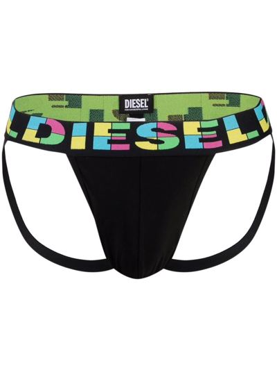 Shop Diesel Logo-waistband Jockstrap In Black
