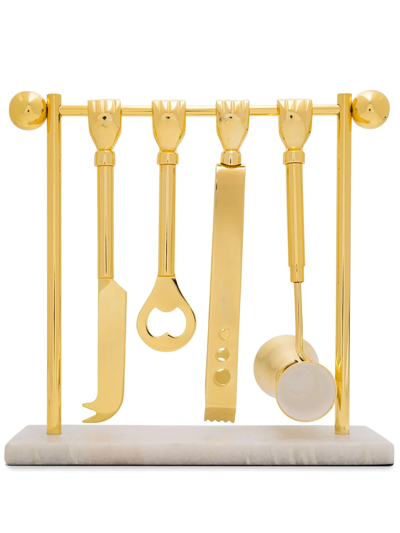 Shop Jonathan Adler Barbell Barware Set In Gold